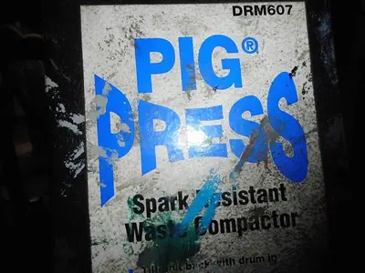 2849-220 Pig Press DRM607 Spark Resistant Waste Compactor W /Structural C-Channel Frame & Aluminum Ram