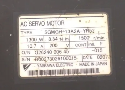 YASKAWA ELECTRIC SGMGH-13A2A-YR52 SERVO MOTOR SGMGH13A2AYR52