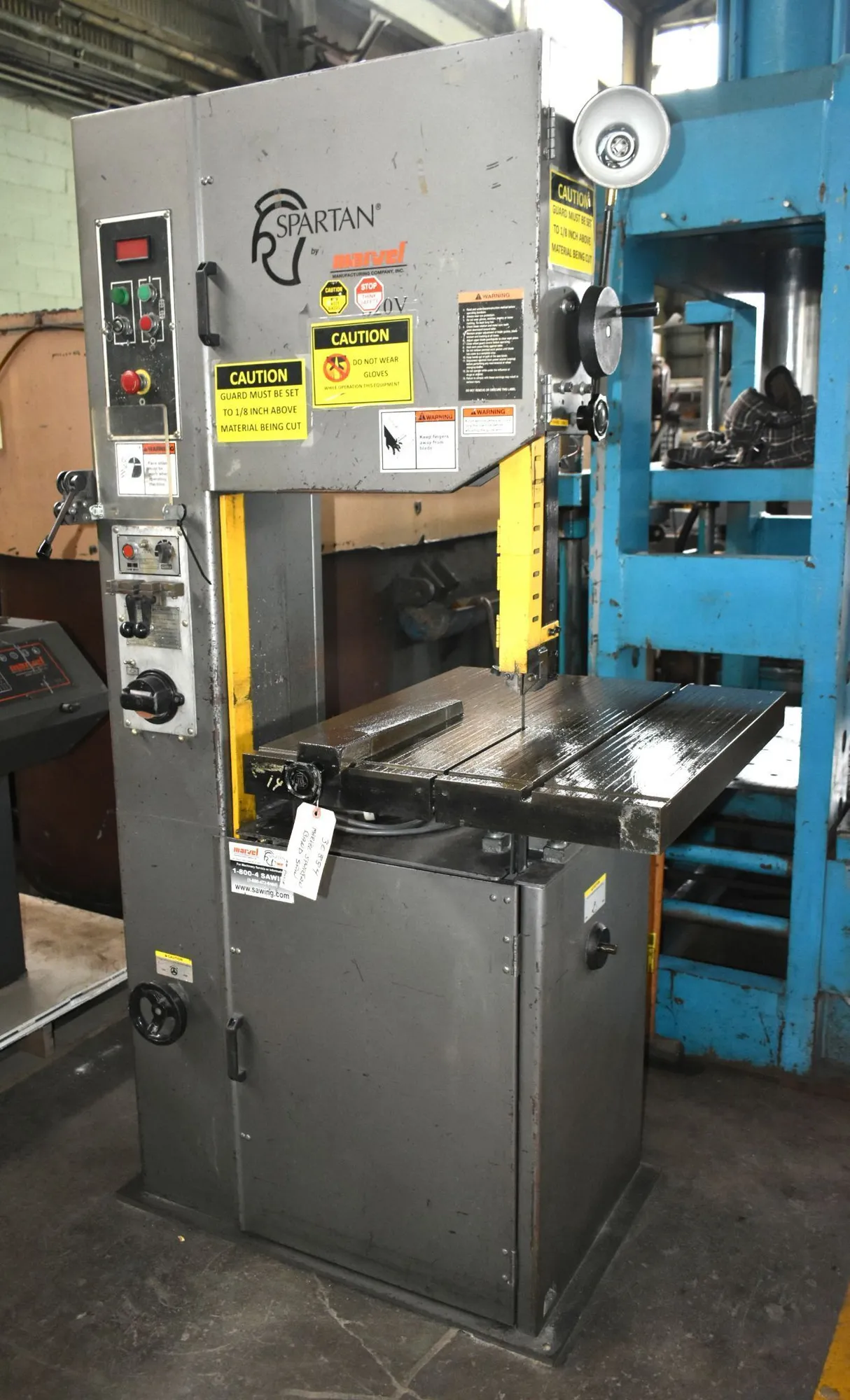 20" x 12" MARVEL SPARTAN "S20V" VERTICAL CONTOUR BAND SAW w/BLADE WELDER & RIP FENCE ATTACHMENT