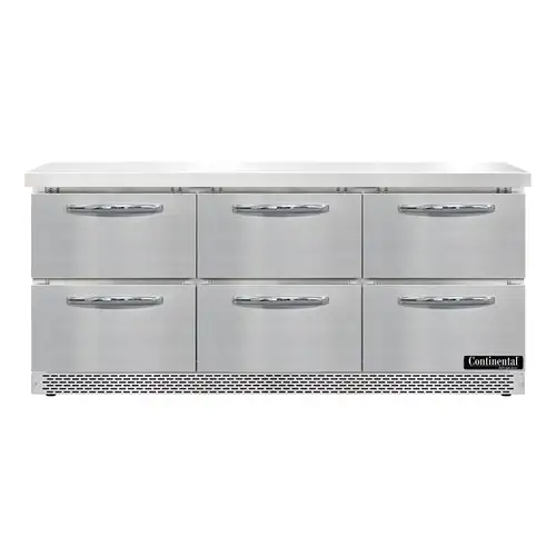 Continental SW72N-FB-D 72" Worktop Refrigerator W/ (3) Sections, 115v