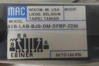 NEW MAC VALVES INC 92B-LAB-BJA-DM-DFBP-2DM