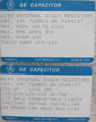 NEW GENERAL ELECTRIC 6FP-120 CAPACITOR 100 KVAR 800A 19L724RC3 6FP120