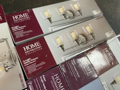 Lot of Home Decorators Collection Evelyn Vanity Light Fixtures, Brushed Nickel Finish with Clear Gla...