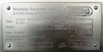Westfalia MSD 130-07-076 hermetic cold milk separator, 316SS.