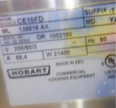 59-0025 Hobart CE10FD Electric Boilerless Full Size Combi Oven