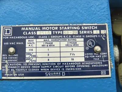 Square D 2510-KR-2H Manual Motor Start Switch Type 4 Watertight 10HP 600V 3PH