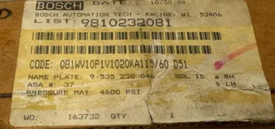 NEW BOSCH 9810232081 DIRECTIONAL VALVE 081WV10P1V1020KA115/60 D51