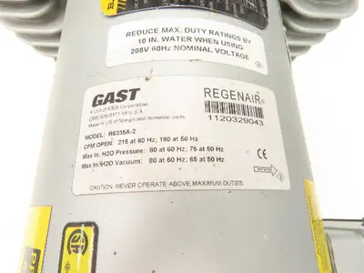 Gast R6335A-2 Regenair Regenerative Vacuum Blower 215cfm 3.5Hp 230/460V 3PH