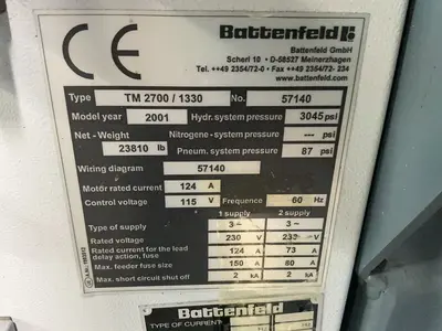 Used 2001 BATTENFELD TM2700/1330 Misc Plastics Equipment Ohio US | HGR 24 #1487036