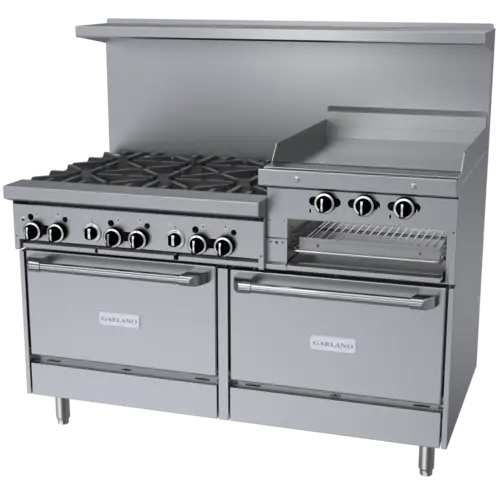 Garland GFE60-6R24RR 60" 6 Burner Gas Range w/ Griddle/Broiler & (2) Standard Ovens, Natural Gas