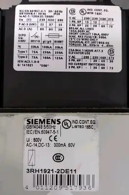 Siemens 3RT1045-1B.0 w/ 3RH1921-2DE11 Contactor Loc4D3