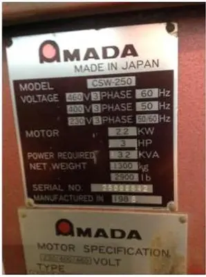 USED 1986 AMADA CWS-250
