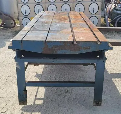USED SHOP MADE 42'' X 102'' MACHINE BASE T-SLOT TABLE