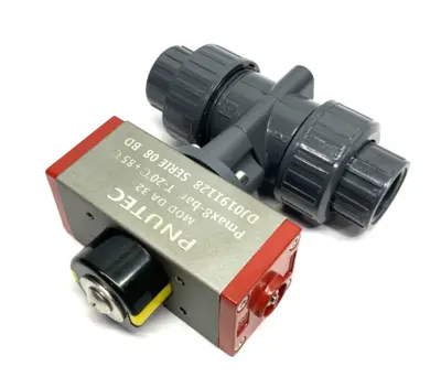 USED PNUTEC PNEUMATIC ACTUATOR W/ 2-WAY TRUE UNION PVC BALL VALVE