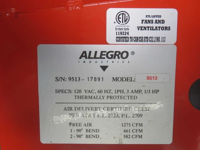 Used ALLEGRO _UNKNOWN_ Blowers Texas US | OCO Industrial #1704045