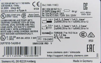 USED SIEMENS 3UF7010-1AU00-0 RELAY MOTOR CONTROL 3UF70101AU000 PRO V BASE