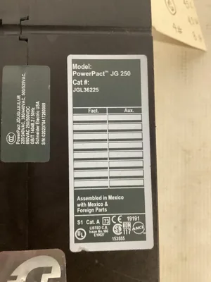 Square D 225 Amp Molded Case Circuit Breaker; JGL36225