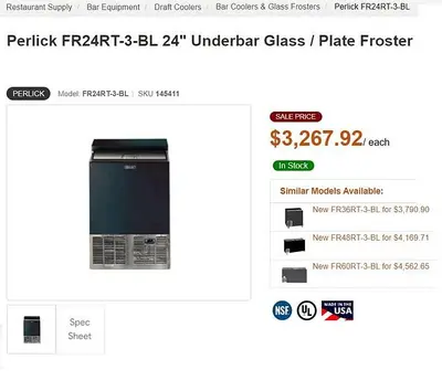 Perlick 24" Underbar Bottle Cooler  Chiller w/ Black Vinyl Exterior, FR24RT-3-BL