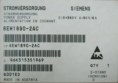 USED SIEMENS 6EW1890-2AC POWER SUPPLY 6EW18902AC