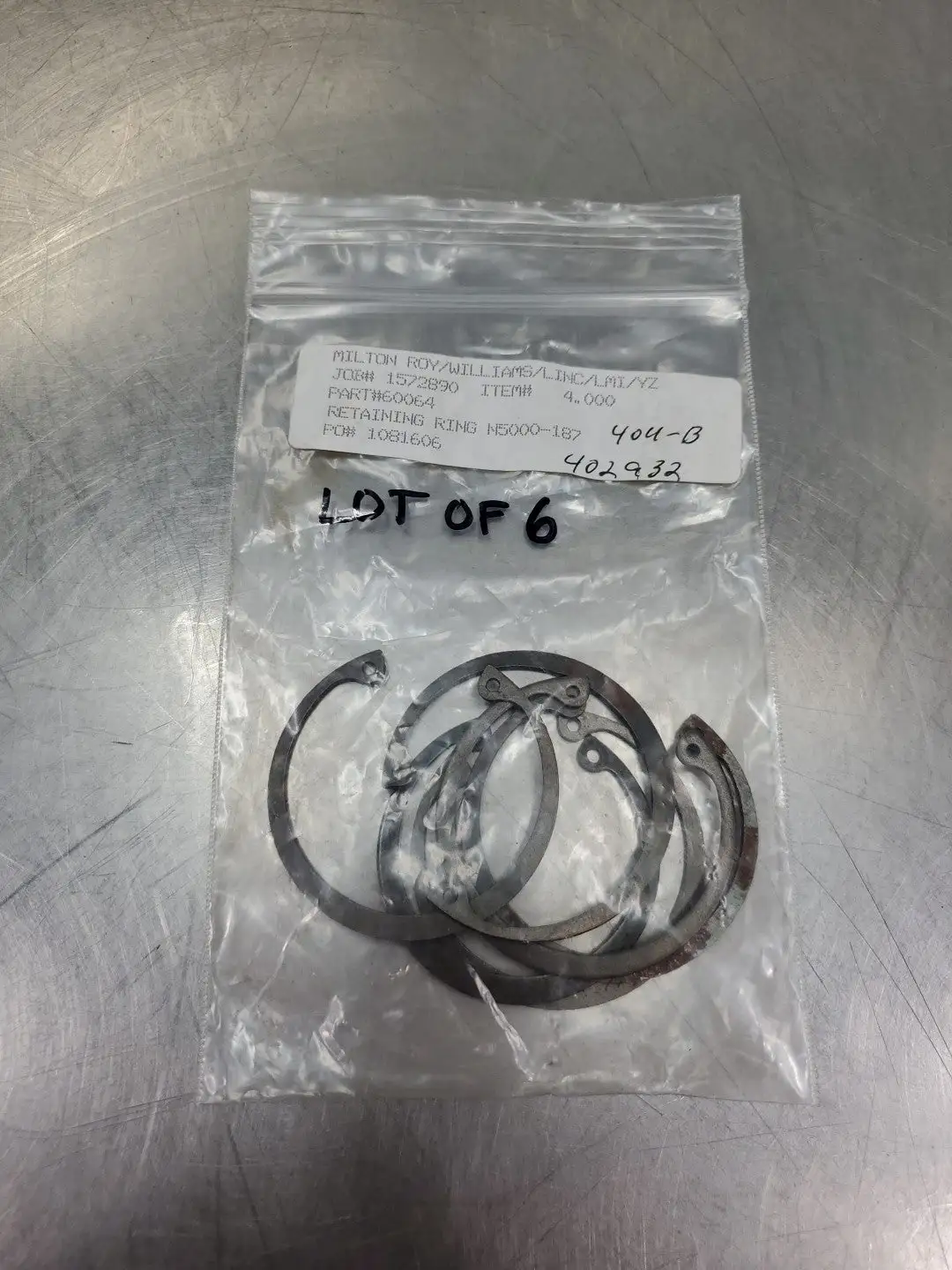 Milton Roy 60064 Retaining Ring, (N5000-187), Lot of 6. 6B-26