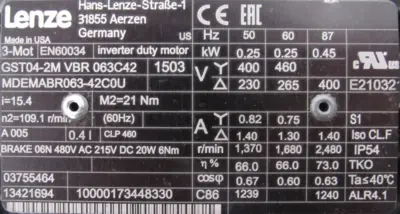 NEW LENZE GST04-2M-VBR-063C42 GEARMOTOR 230/400V GST042MVBR063C42