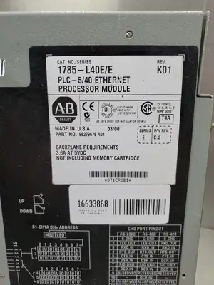 USED Allen-Bradley 1785-L40E/E PLC-5/40 Ethernet Processor Module, Ser E, FW D.2