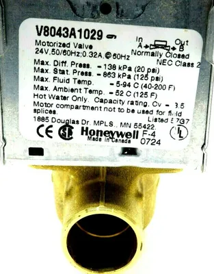 NEW HONEYWELL V8043A1029 MOTORIZED VALVE 24V 50/60HZ 3/4" COPPER SWEAT