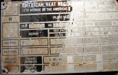 Plate and Frame-American Heat Reclaiming Co. 403 ft Heat Exchang