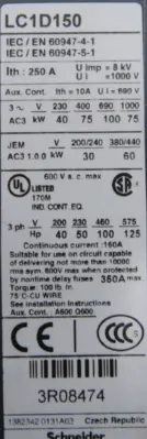 NEW TELEMECANIQUE LC1D150G7 CONTACTOR 120V