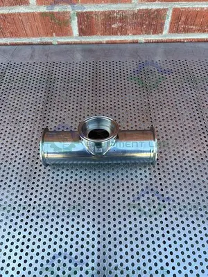 USED 3 WAY STAINLESS STEEL TEE W/ 3" SANITARY FITTINGS & 3" CENTER