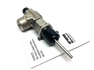 NEW PARKER HIGH PRESSURE RELIEF VALVE, MANUAL OVERRIDE, ANGLED