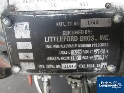 USED Lodige-Littleford 1.8 Cu Ft Littleford Mixer, Model DVT 50, 304 S/S, JKT, 450#