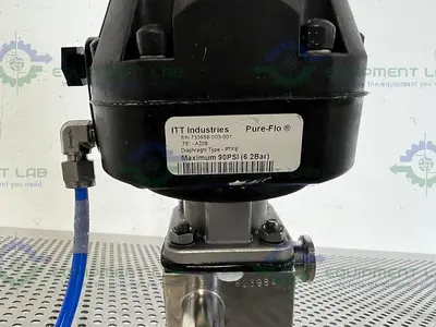 USED ITT PURE-FLO A208 DIAPHRAGM 4-WAY VALVES 90PSI W/ 3/4" AND 1" SANITARY FITTINGS