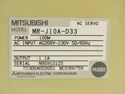 Mitsubishi MR-J10A-D33 AC Servo Drive Module 100W 1.1A 200-230V 3Ph