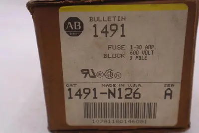 NOB Allen Bradley 1491-N126 SER A Fuse Block 1-30 Amp 600V 3 Pole AB STK K-3075