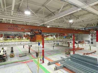 Cleveland Tramrail P&H 1 Ton Single Girder Underhung Bridge Crane 45' 10" Span