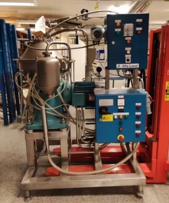 Alfa-Laval BTPX 205 SGD-34CDP clarifier centrifuge skid, 316L SS.
