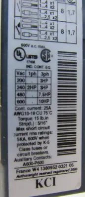 NEW KCI A600-P600 CIRCUIT BREAKER A600P600