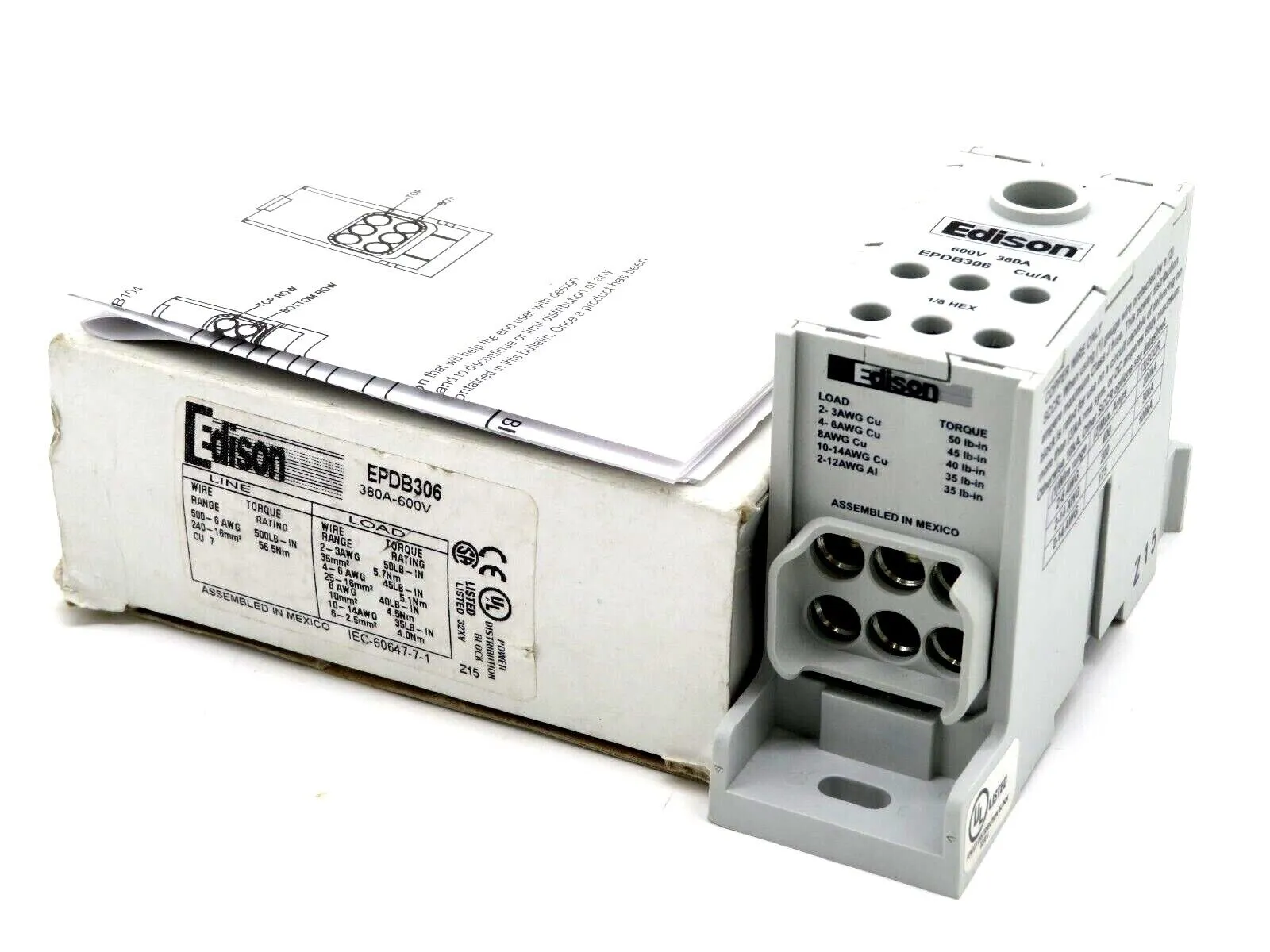 NEW EDISON EPDB306 POWER DISTRIBUTION BLOCK 600V 380 AMP