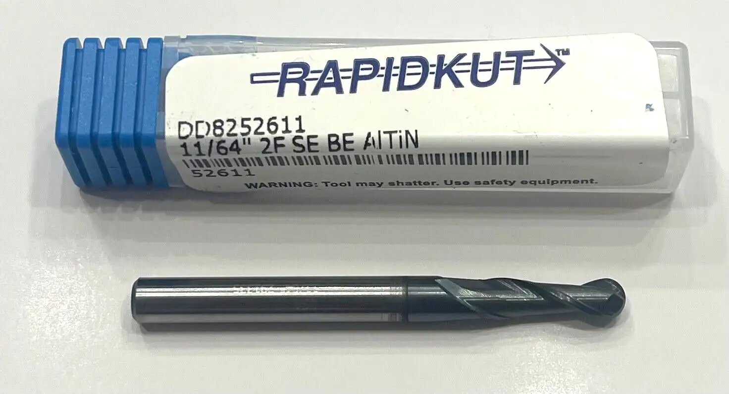 RapidKut 11/64" Carbide Ball Nose End Mill 2 Flute AlTiN Coating USA Made