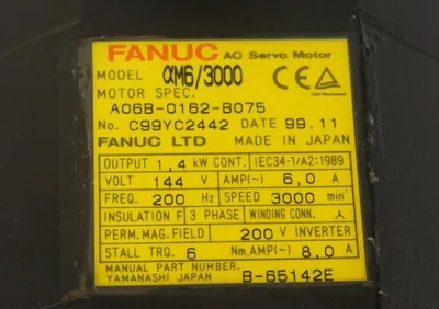 GE FANUC A06B-0162-B075 SERVO MOTOR A06B0162B075