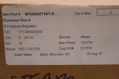 CASH VALVE BFDSSSZTSST-D SIZE 3/4'' NEW TYPE B 150 PSI STOCK 4278