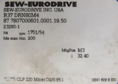 NEW SEW EURODRIVE R37 DRN80M4 GEAR MOTOR 32.40 R37DRN80M4