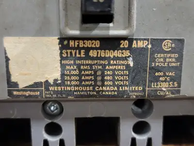 Used WESTINGHOUSE HFB3020 Switchgears British Columbia CA | Lenmark #242312
