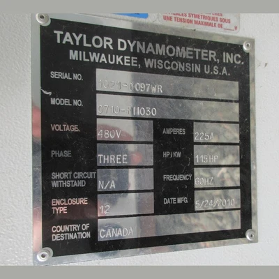 USED TAYLOR DYNAMOMETER 0710-F11030