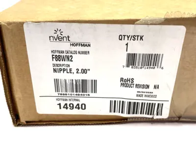 NEW HOFFMAN NVENT NIPPLE FEED-THROUGH WIREWAY, 8.00" X 8.00" X 2.00" GRAY