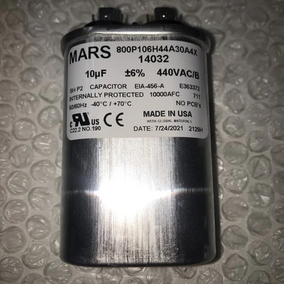 **New (Lot Of 2) MARS 14032 10 MFD Oval 440/370V Motor Run Capacitor#