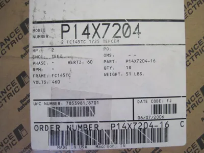 NEW RELIANCE ELECTRIC P14X7204 MOTOR 2HP
