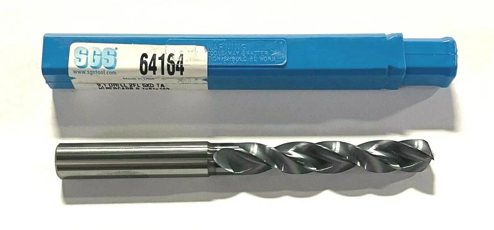 SGS 9.1mm Solid Carbide Drill 5xD TA Coating 2 Flute 145° Point HIPERCARB USA