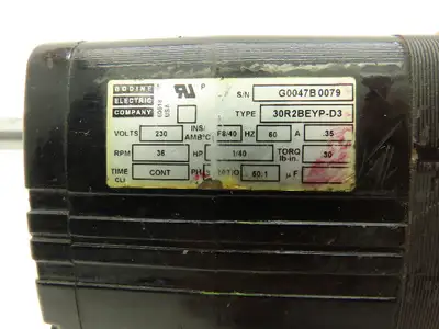 Bodine 30R2BEYP-D3 Gearmotor 1/40Hp 230V 50:1 Ratio 36rpm Parallel Shaft 12mm